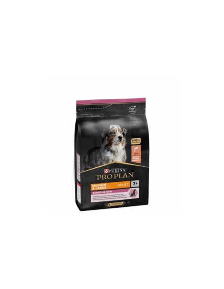Purina Pro Plan Senior OptiDerma Medium Large Sensitive -7+ със сьомга и ориз,