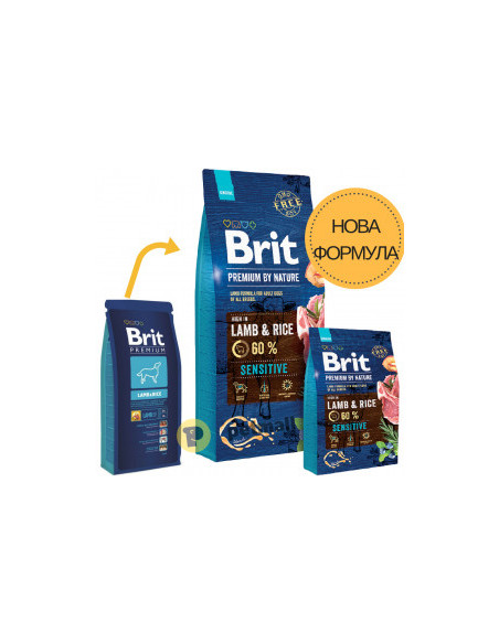 Суха храна за кучета BRIT PREMIUM SENSITIVE LAMB - RICE BY NATURE [ НОВА, ПОДОБРЕНА ФОРМУЛА ] с 60- прясно агнешко месо