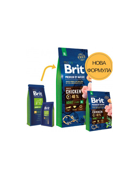 Суха храна за кучета BRIT PREMIUM ADULT XL BY NATURE [ НОВА, ПОДОБРЕНА ФОРМУЛА ] с 48- прясно пилешко месо