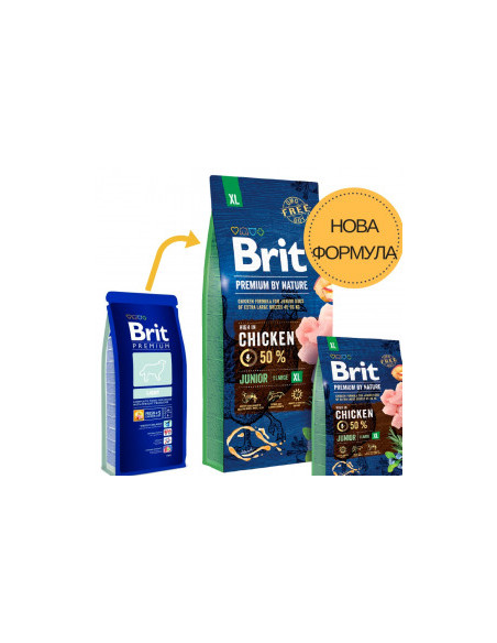 Суха храна за кучета BRIT PREMIUM JUNIOR XL BY NATURE [ НОВА, ПОДОБРЕНА ФОРМУЛА ] с 50- прясно пилешко месо
