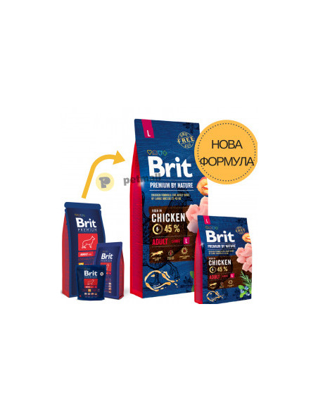 Суха храна за кучета BRIT PREMIUM ADULT L BY NATURE [ НОВА, ПОДОБРЕНА ФОРМУЛА ] с 45- прясно пилешко месо