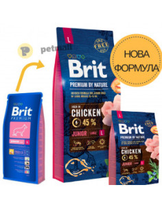 Суха храна за кучета BRIT PREMIUM JUNIOR L BY NATURE [ НОВА, ПОДОБРЕНА ФОРМУЛА ] с 45- прясно пилешко месо