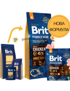 Суха храна за кучета BRIT PREMIUM ADULT M BY NATURE [ НОВА, ПОДОБРЕНА ФОРМУЛА ] с до 45- прясно пилешко месо