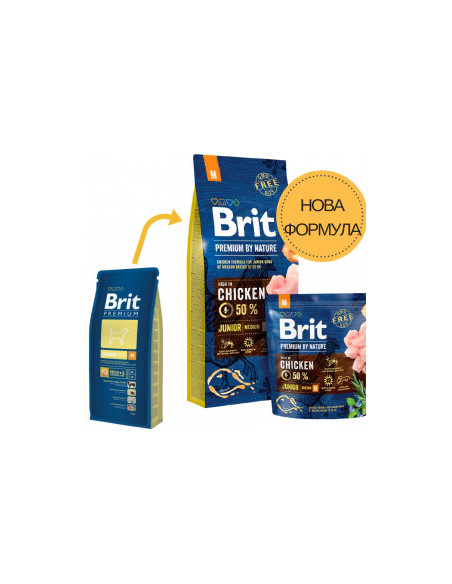 Суха храна за кучета BRIT PREMIUM JUNIOR M BY NATURE [ НОВА, ПОДОБРЕНА ФОРМУЛА ] с 50- прясно пилешко месо