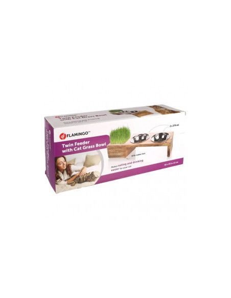 Комплект от стойка с две купи Flamingo Flamingo Twin Feeder LELA с отделение за котешка трева