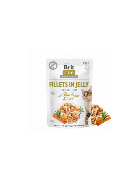 Пауч за котки Brit Care cat delicate fillets in JELLY with Fine Trout-Cod деликатни филенца от пъстърва и риба треска в желе,