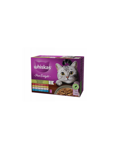 WHISKAS Pure Delight - паучове за котки микс меню - 12 бр. Х 85г