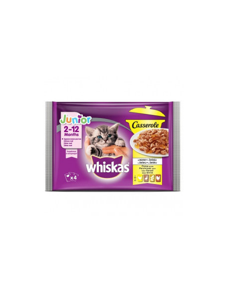 WHISKAS Casserole Junior- пауч за котенца от 2 до 12 месеца - Птичи Ястия 4 бр. Х 85 гр.