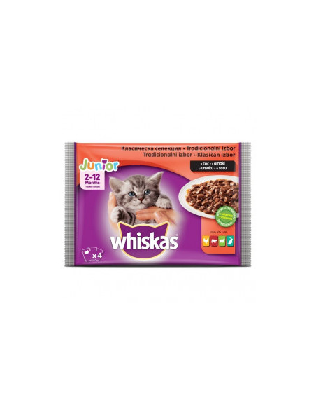 WHISKAS Месна селекция - пауч за котенца от 2 до 12 месеца - 4бр. х 100гр.