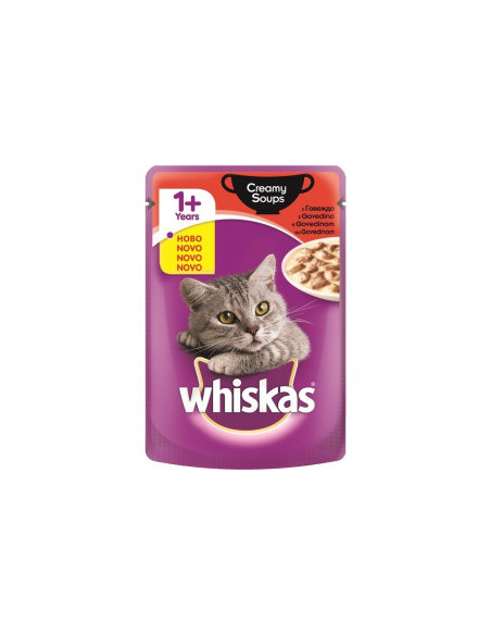 WHISKAS Creamy Soup - пауч за котки с телешко, крем супа - 85 гр.