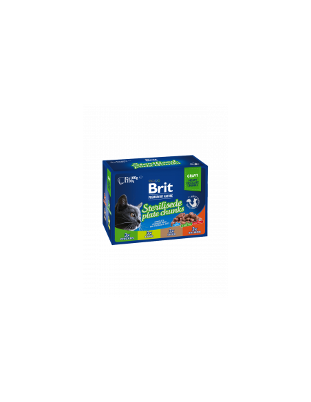 Кутия с паучове за кастрирани котки Brit Premium by Nature Family STERILISED PLATE CHUNKS 12 броя