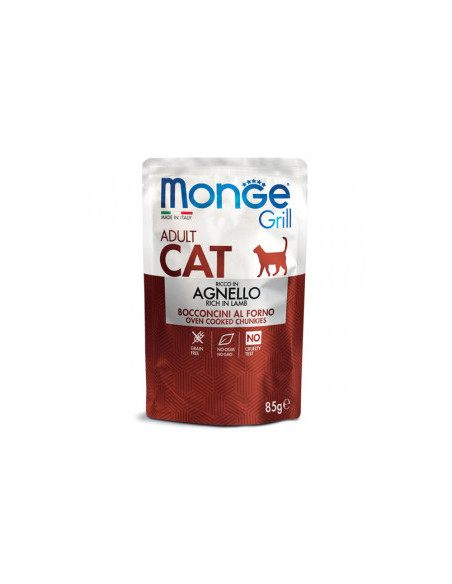 Monge Grill Adult с агнешко – пауч с хапки в желе – за котки в зряла възраст 85 гр.