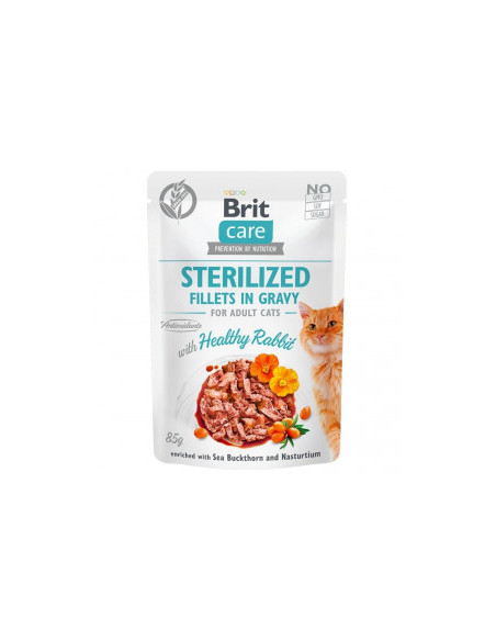 Brit Care fillets in gravy sterilised rabbit - Пауч за кастрирани котки с заек 85 гр.