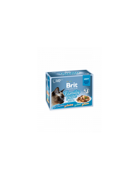 Brit Cat Premium Family plate gravy - 12х85гр паучове за котки с различни вкусове