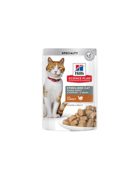 Hills Science Plan Feline Young Adult Sterilised Pouches Turkey - Паучове с пуешко, малки късчета в сос Грейви за кастрирани 