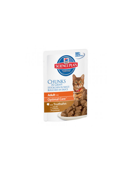 Hills Science Plan Feline Adult Turkey - Паучове с пуйка, малки късчета в сос Грейви, 12 х 85гр
