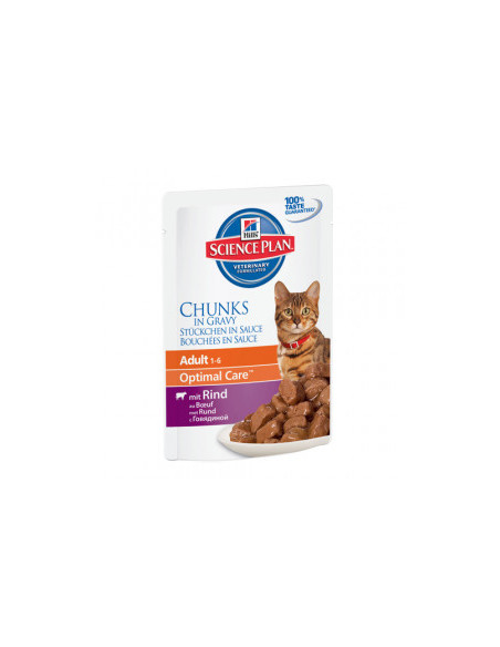 Hills Science Plan Feline Adult Beef - Паучове с говеждо, малки късчета в сос Грейви, 12 х 85гр