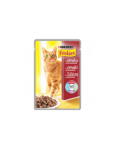 Хапки в сос в пауч за котки Purina Friskies Говеждо 85 гр.