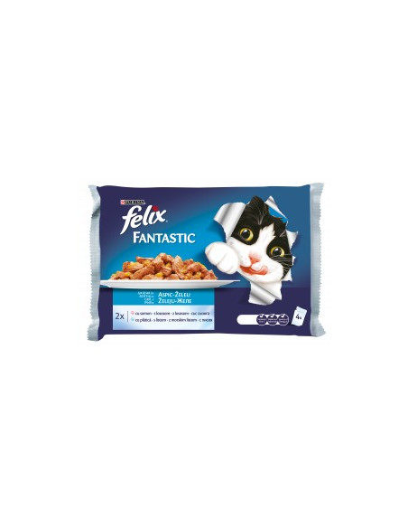Мултиопаковка Грил в желе пауч за котки PURINA FELIX Fantastic Сьомга и Писия 4 x 85гр.