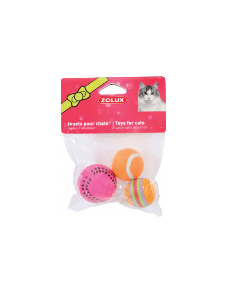 Играчка за котки Zolux 3 MIXED BALLS - неонови топки 4см