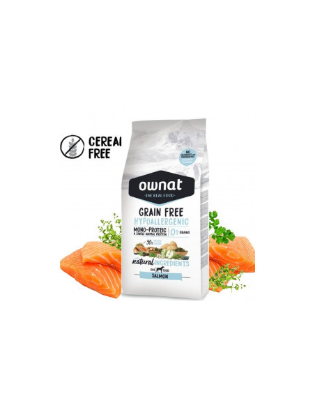 Натурална суха храна OWNAT GRAIN FREE HYPOALLERGENIC SALMON MONOPROTEIN - хипоалергенна формула БЕЗ зърнени култури, с 30- пр