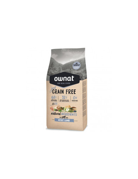 Натурална суха храна Ownat Adult Grain Free Lamb - БЕЗ зърнени култури за пораснали кучета от всички породи, с 68- агнешко ме