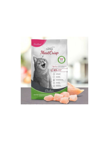 Пълноценна суха храна за кастрирани котки Platinum MeatCrisp Sterilised Chicken с 83- Прясно пилешко месо, БЕЗ зърнени култур