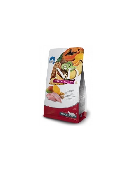 N-D CAT TROPICAL SELECTION CHICKEN - Суха храна за котки над 1 година, с пилешко, спелта, овес и тропически плодове.