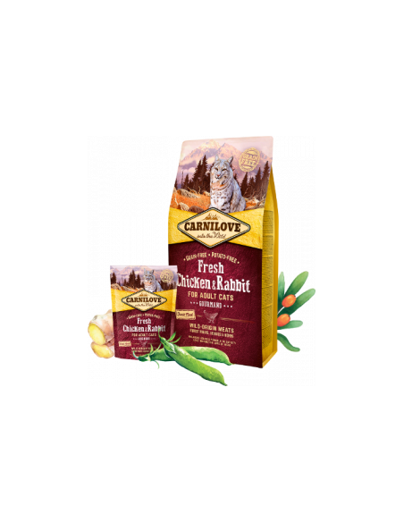 Пълноценна суха храна за котки Carnilove Fresh Chicken - Rabbit Gourmand for Adult cats с 42- прясно пилешко и 22- заешко БЕЗ