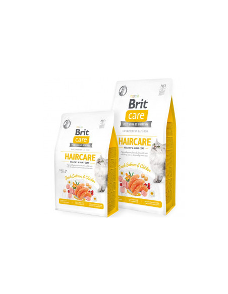 Пълноценна суха храна за котки за красива козина и здрава кожа Brit Care Cat Grain-Free HAIRCARE HEALTHY AND SHINY COAT със 2