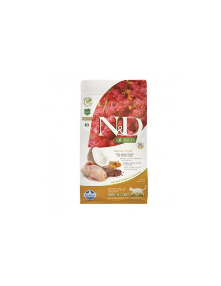Храна за котки N-D CAT QUINOA SKIN-COAT QUAIL - при чувствителен стомах, здрава кожа и козина с пъдпъдък, кокос и куркума