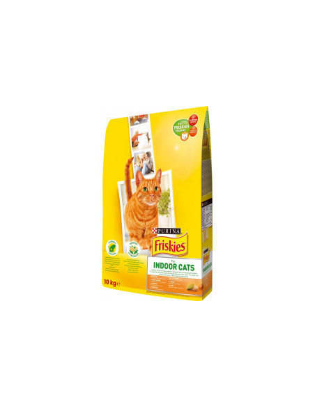 Friskies Indoor - Суха храна за домашни котки над 12 месечна възраст с вкус на пиле,зеленчуци и градинска трева 10кг