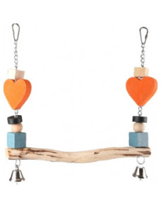 Люлка за птици Flamingo SINA SWING+BELLS 30 x 3 x 32 см- с оранжеви сърца и звънчета