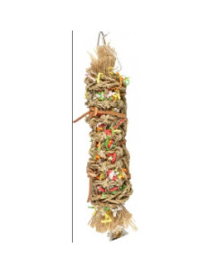 Интерактнивна, натурална играчка за папагали Flamingo PAPYR TUBE SMALL 31см - висулка със звънче