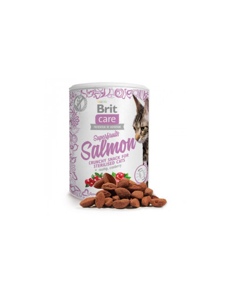 Brit Care Cat Snack Superfruits Salmon - допълваща храна за кастрирани котки със сьомга, шипка и червена боровинка, 100гр.