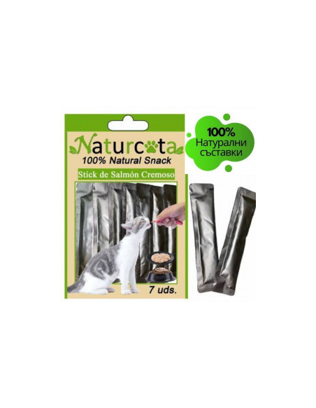 Течен снакс за капризни котки Naturcota, със сьомга 84гр (7бр х 12гр)