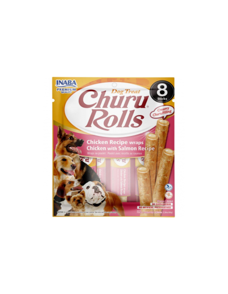 Лакомство за капризни кучета Churu Dog Treats Rolls Chicken Recipe wraps Chicken with Salmon близалка с пълнеж от пилешко мес