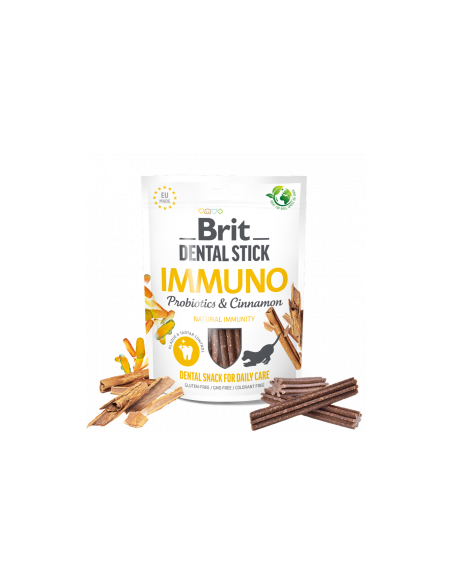 Дентални пръчици Brit Dental Stick Immuno за силен имунитет с Имунопробиотици и канела- 7бр.