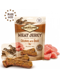 Carnilove Jerky Quail - Chicken Bar - кучешки лакомства под формата на вкусни барчета, с пилешко и пъдпъдък