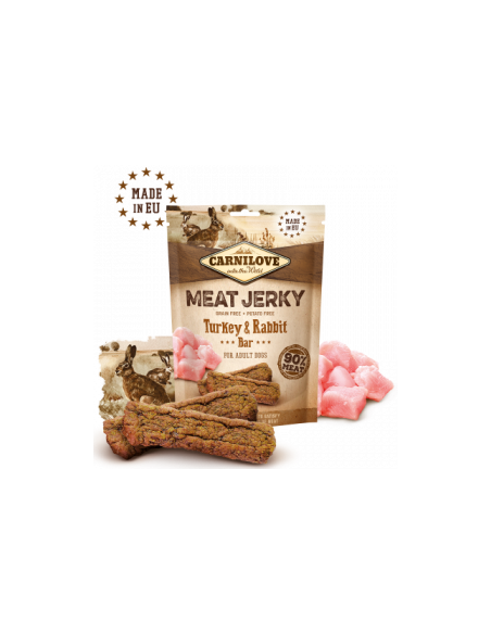 Carnilove Jerky Rabbit - Turkey Bar - кучешки лакомства под формата на вкусни барчета, с пуешко и заек