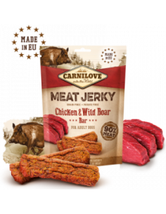 Carnilove Jerky Chicken - Wild Boar Bar - кучешки лакомства под формата на вкусни барчета, с пилешко и глиган