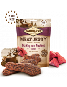 Carnilove Jerky Venison - Turkey Fillet - кучешки лакомства под формата на вкусни барчета, с пуешко и елен