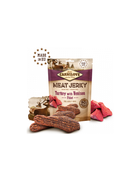 Carnilove Jerky Venison - Turkey Fillet - кучешки лакомства под формата на вкусни барчета, с пуешко и елен