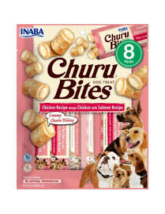 Лакомство за капризни кучета Churu Dog Treats Bites Chicken Recipe wraps Chicken with Salmon Pill Assist хапки с обвивка от п