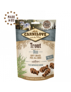 Полувлажни лакомства за куче Carnilove Semi-Moist Snack Trout enriched with Dill cъс 35- Пъстърва, обогатени с копър, БЕЗ ЗЪР
