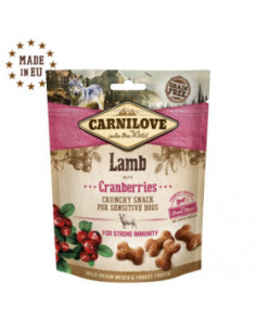 Хрупкави лакомства за куче Carnilove Crunchy snack Lamb with Cranberries with Fresh meat с 15 - Прясно агнешко, 35- сушено и 