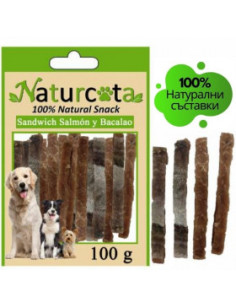 Натурални лакомства за кучета Naturcota - Лентички сушено месо от сьомга и риба треска 100 гр