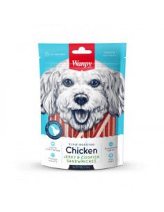 Лакомство Wanpy Chicken Jerky - Codfish - сандвич с пиле и риба тон печени на фурна 100 гр.