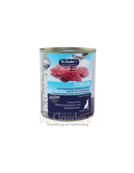 Пълноценна, консервирана храна за подрастващи кучета Dr.Clauders Selected Meat Junior с 98.9 - съдържание на месо
