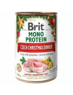 Консервирана храна за кучета Brit Mono Protein - Традиционна чешка коледна вечеря - с шаран, картофи,моркови и грах - 400гр